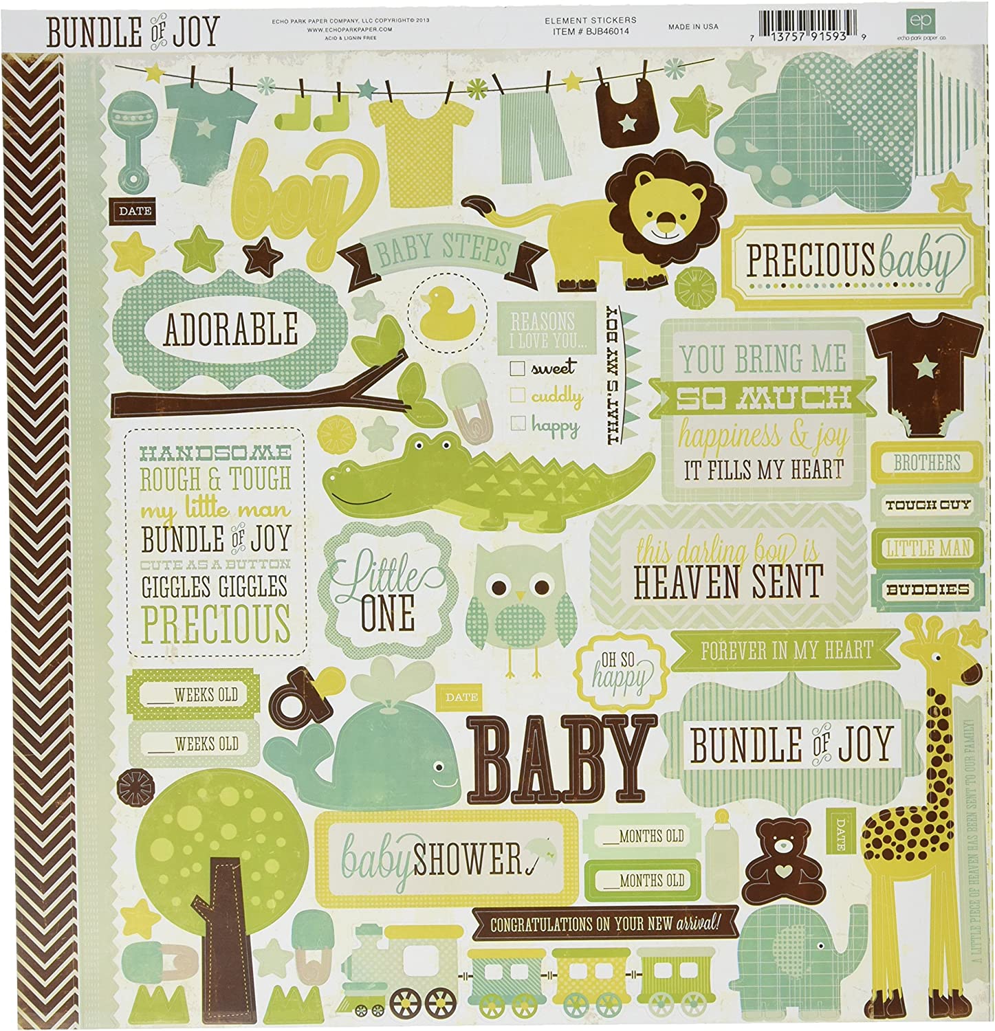 Echo Park Our Baby Boy Cardstock Stickers 12X12-Elements