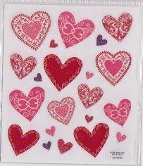 Red Glitter Heart Stickers - 42pcs - 2 Sheets