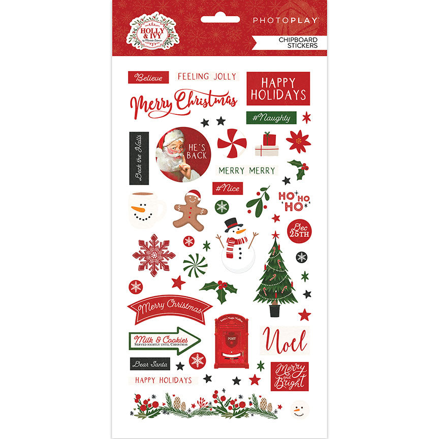 Holly & Ivy Christmas Chipboard Stickers