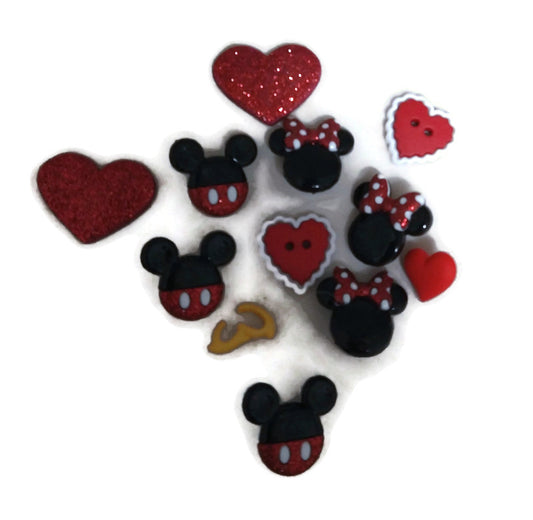 Mickey and Minnie Mouse Love Buttons Assortment Set