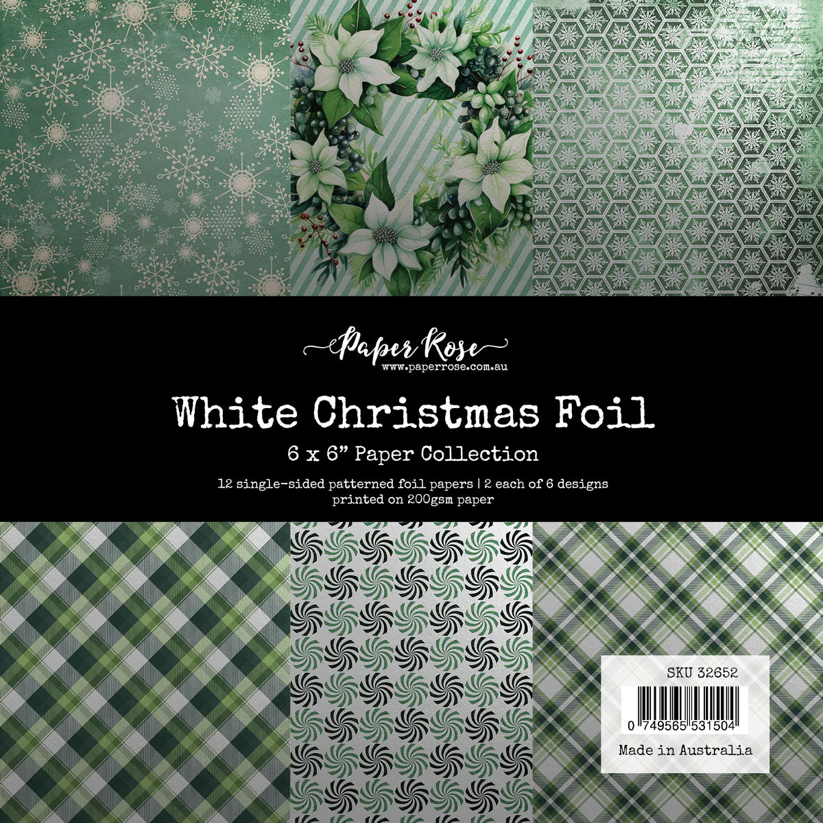 Paper Rose White Christmas Foiled 6x6 Paper Pack