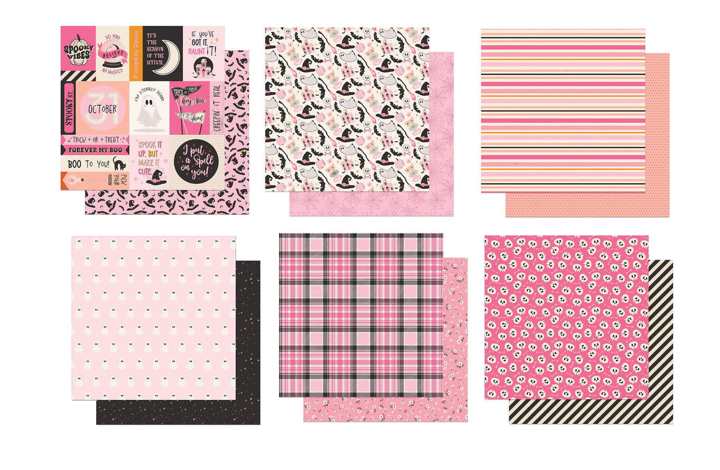 Lil boo Thing 12x12 Pink Halloween Scrapbook Paper Assortment Set - 6 Sheets