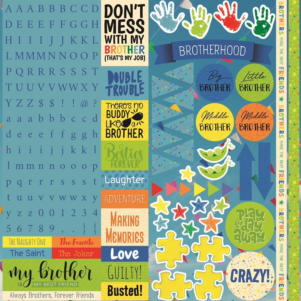 Brothers Scrapbook Stickers Sheet 12x12