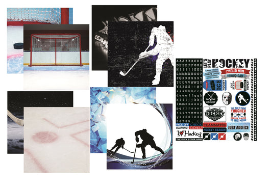 Reminisce Lets Play Hockey Scrapbook Papers and Stickers Set