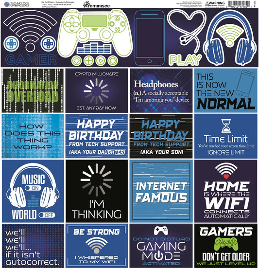 Technology Overload 12x12 Stickers - Video Games Computers Wifi