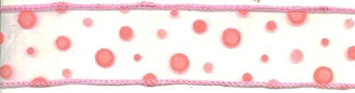 Pink Flocked Polka Dot Wired Ribbon