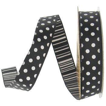 Black Polka Dot Striped Ribbon