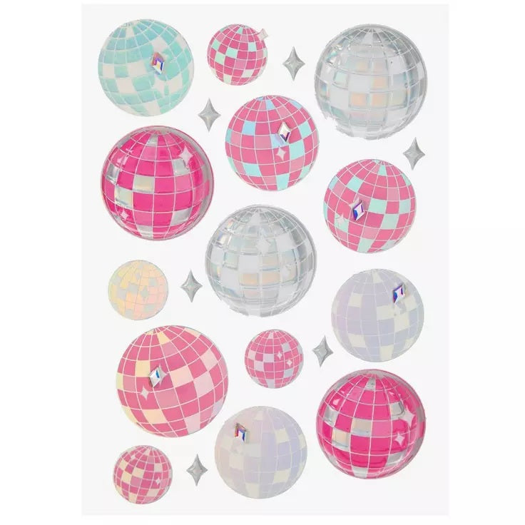 Pink and Silver Disco Ball Stickers