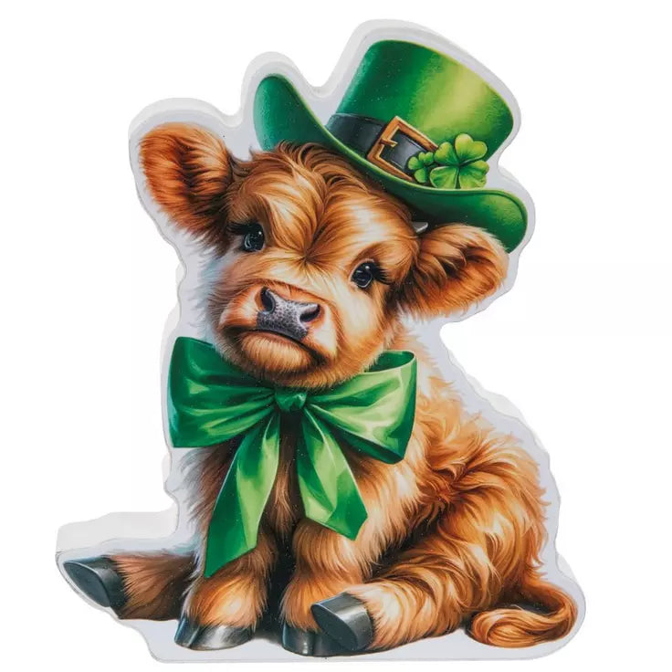 St Patricks Day Highland Cow wood Block Decor