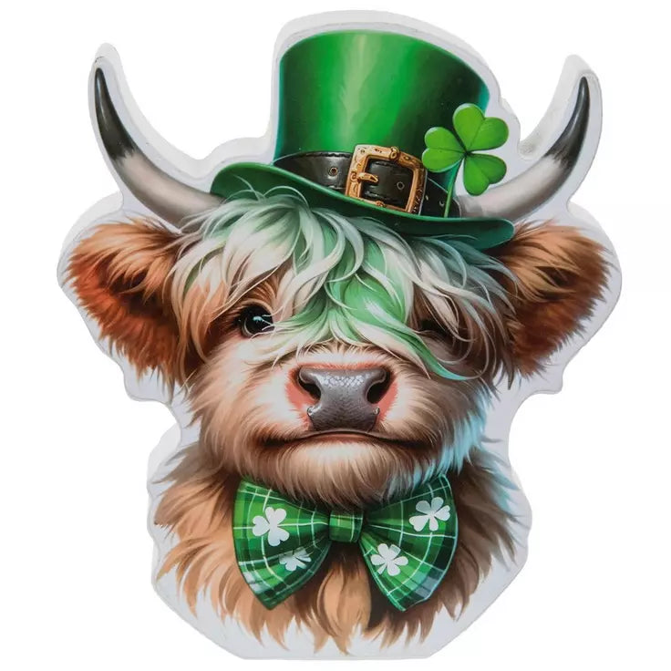 St Patricks Day Highland Cow Wood Block Decor