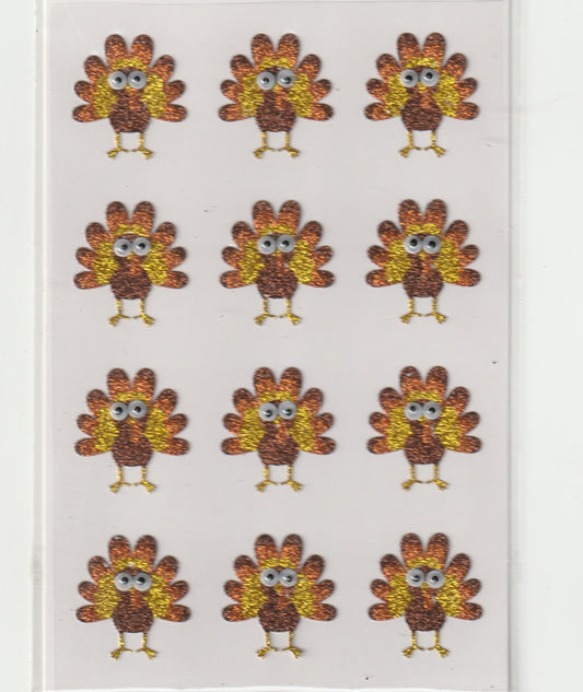 Glitter Turkey Stickers with Wiggle Eyes