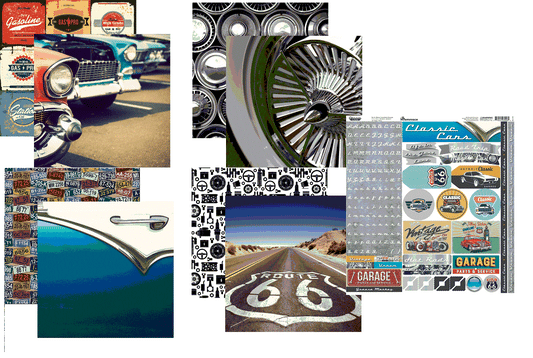 Reminisce Classic Cars Scrapbook Papers and Stickers Set