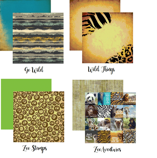 Zooventures 12x12 Scrapbook Papers Set 4 Sheets