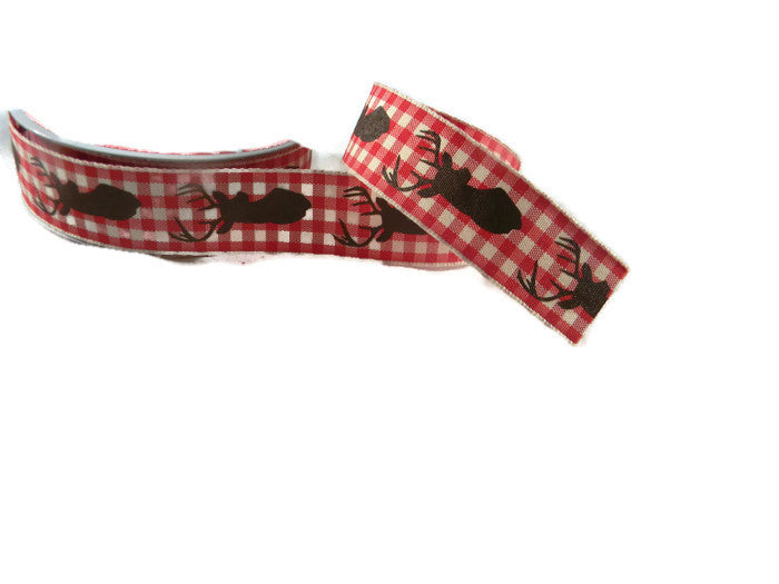 Brown Deer Red Plaid Ribbon