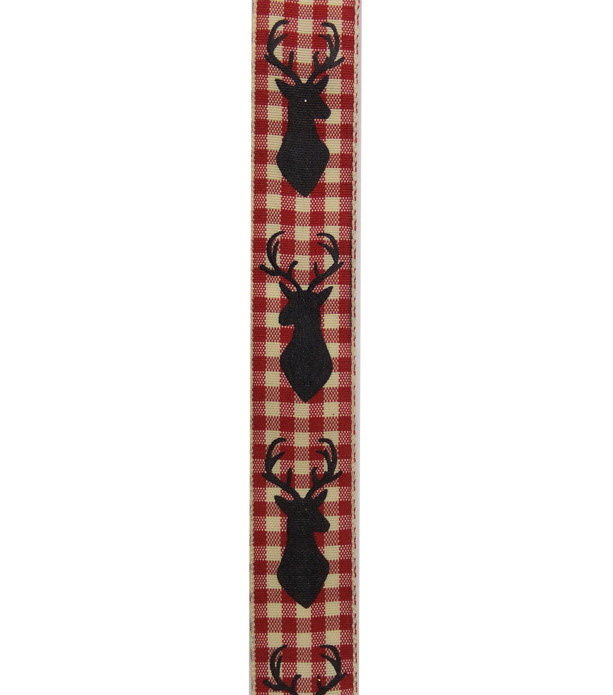 Deer Head Buck Red & White Plaid Ribbon 7/8In x 9 feet