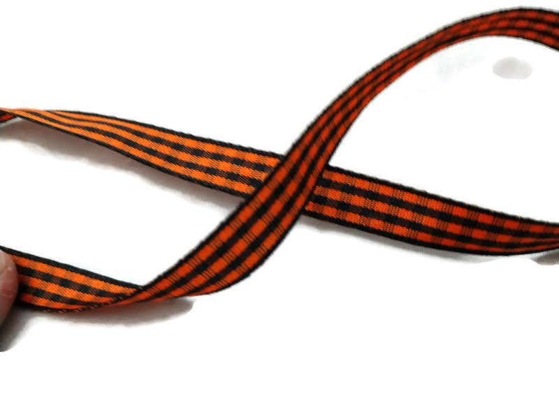 Orange Black Gingham Ribbon 3/8 Inch