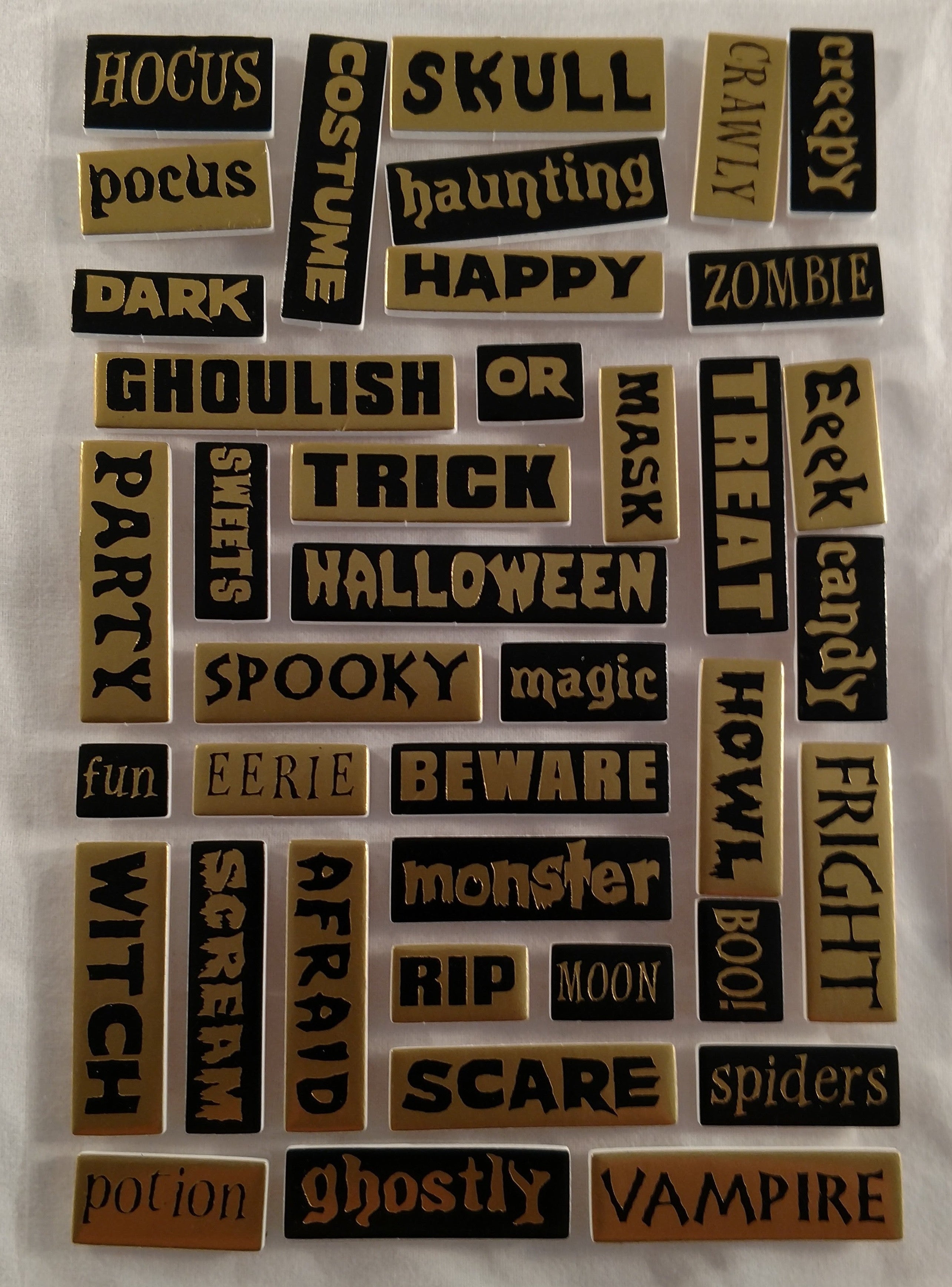 Black and Gold Foil Halloween Puffy Word Stickers Scrapbooking by ATD ...