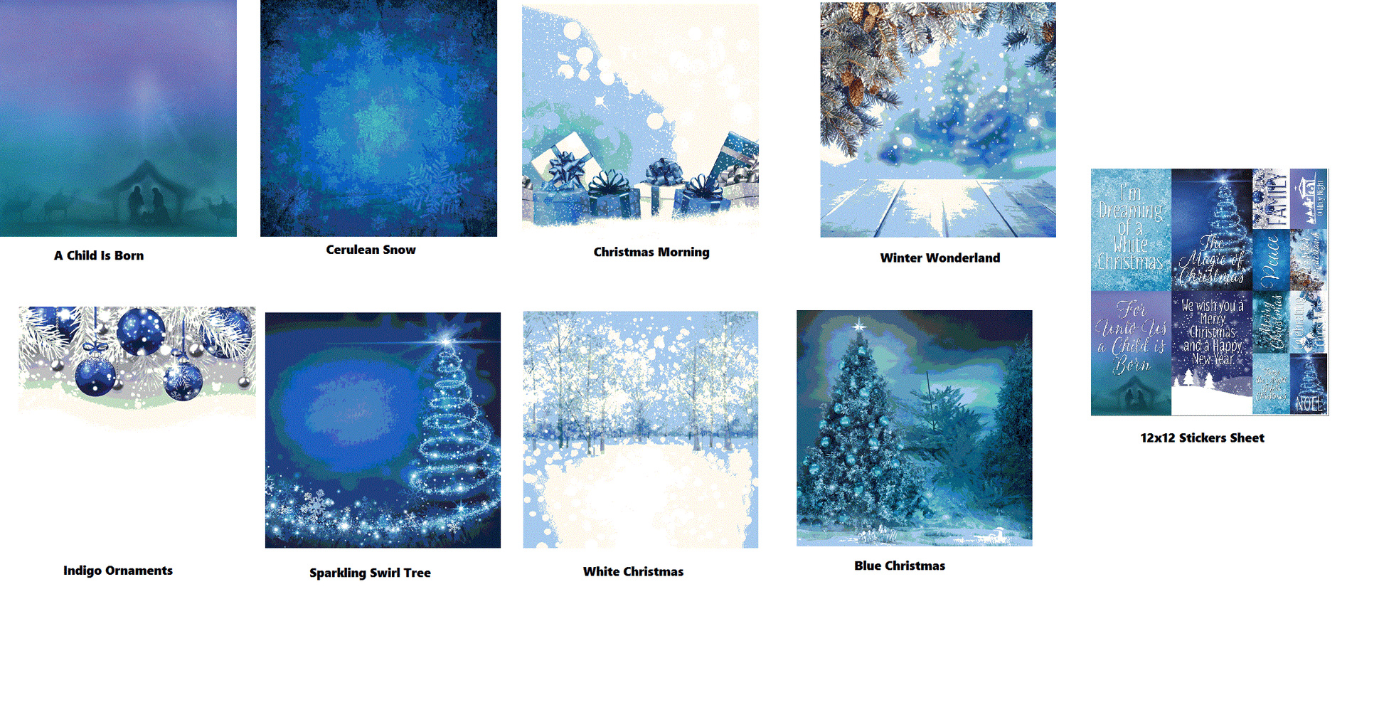 Blue Christmas - Blue Christmas - 12x12 Scrapbook Papers by Ella & Viv - 5pcs