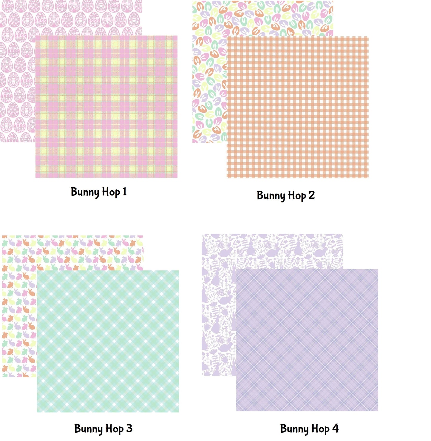 Bunny Hop Pastel Plaid - 12x12 Scrapbook Paper Assortment Set