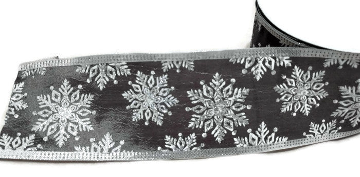 Gray Silver Snowflake Ribbon